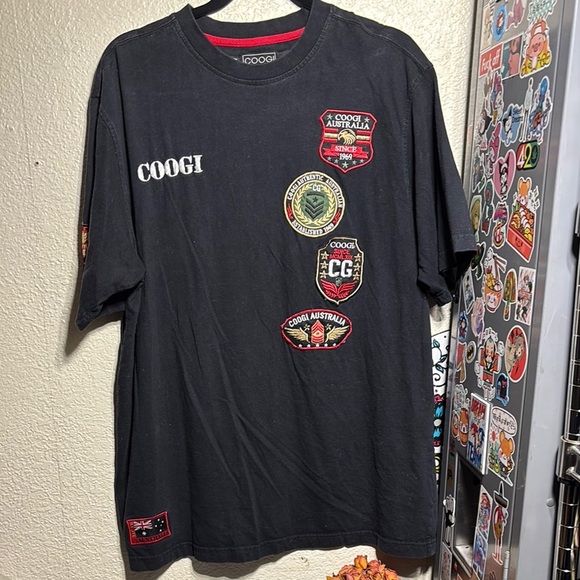 COOGI Other - COOGI Black Short Sleeve Tee with Vibrant Patches